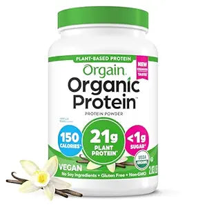 Orgain Organic Vegan Protein Powder, Vanilla Bean - 21g Plant Protein, 6g Prebiotic Fiber, No Lactose Ingredients, No Added Sugar, Non-GMO, For Shakes & Smoothies, 2.03 lb (Packaging May Vary)