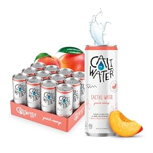 Caliwater - Organic Cactus Water - Peach Mango - 6g Sugar, 30 Calories - Coconut Water Alternative - Natural Plant Based Hydration - Skin Care, Electrolyte Drinks - Flavored Water - 12 Cans