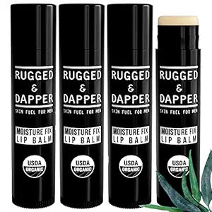 RUGGED & DAPPER Lip Balm for Men | Certified Organic + Natural Ingredients | 4-Pack Set Protects Dry + Chapped Lips