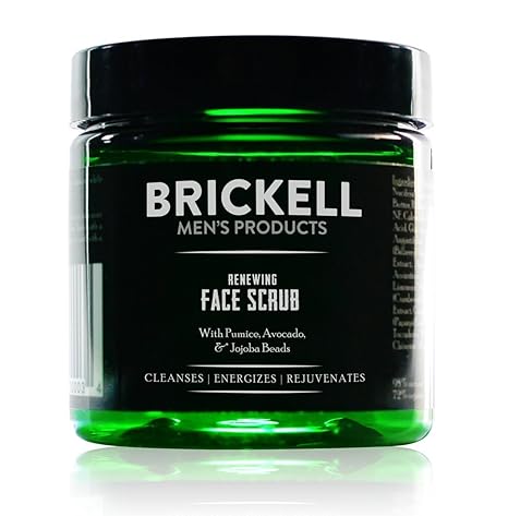 Brickell Men's Renewing Face Scrub for Men, Natural and Organic Deep Exfoliating Facial Scrub Formulated with Jojoba Beads, Coffee Extract and Pumice, 4 Ounce, Scented