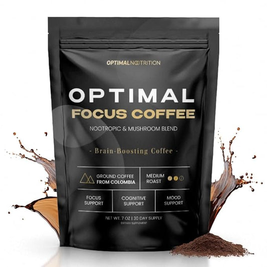 Optimal Nootrition Nootropic Focus Coffee | For Mind Clarity, Mood & Memory | Ashwagandha, Vitamin B Blend | Premium Lion's Mane Organic Mushroom Coffee | For Performance & Vitality | USA Made - 7oz