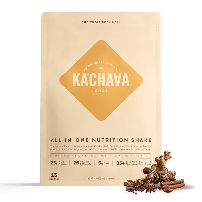 Ka'Chava Meal Replacement Shake - A Blend of Organic Superfoods and Plant-Based Protein - The Ultimate All-In-One Whole Body Meal. 15 meals per bag. (Chai), 32.2757 Ounce