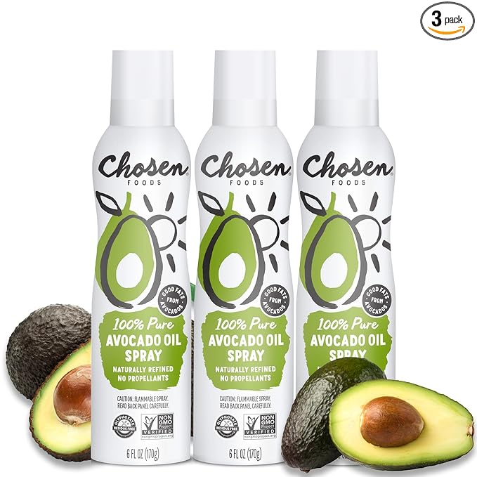 Chosen Foods 100% Pure Avocado Oil Spray, Keto and Paleo Diet Friendly, Kosher Cooking Spray for Baking, High-Heat Cooking and Frying (6 oz, 3 Pack)