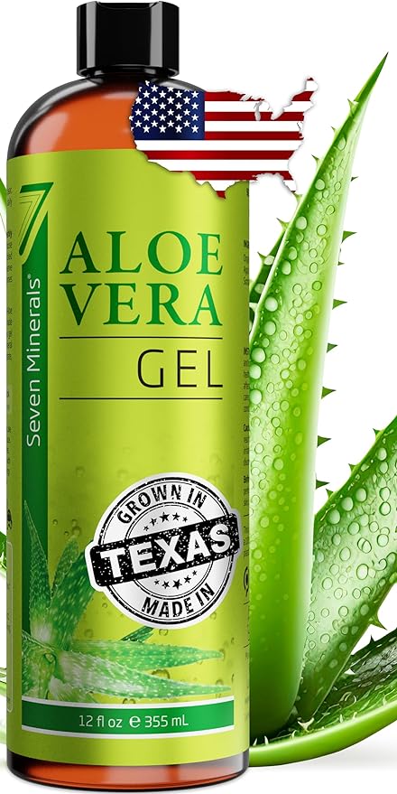 Seven Minerals Organic Aloe Vera Gel from freshly cut 100% Pure Aloe - Big 12oz - HighestQuality, Texas grown, Vegan, Unscented - For Face, Skin, Hair, Sunburn relief Visit the Seven Minerals Store