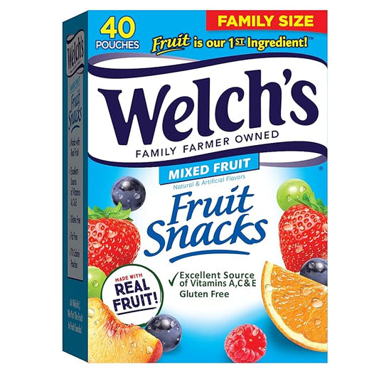 Welch’s Fruit Snacks, Mixed Fruit, Perfect Stocking Stuffer, Bulk Pack, Gluten Free, Individual Single Serve Bags, 0.8 oz (Pack of 40)