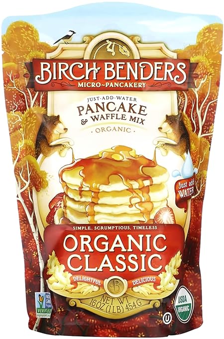 Organic Pancake and Waffle Mix, Classic Recipe by Birch Benders, Whole Grain, Non-GMO, Just Add Water, 16oz (Packaging may vary)