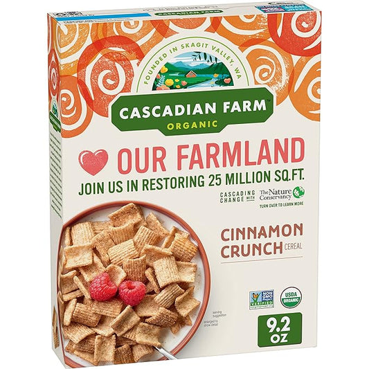 Cascadian Farm Organic Cinnamon Crunch Cereal, Whole Grain Cereal, 9.2 oz